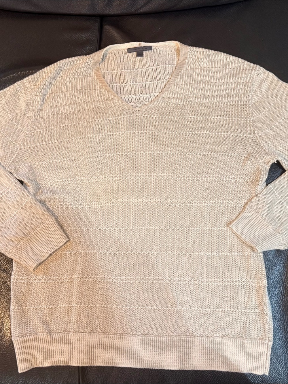 John Varvatos Linen Cotton V-Neck Knit Pullover Sweater Beige XXL